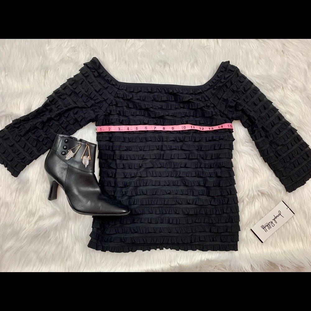 Joseph Ribkoff Ruffled 3/4 Sleeve Square-Neck Top - Picture 9 of 11